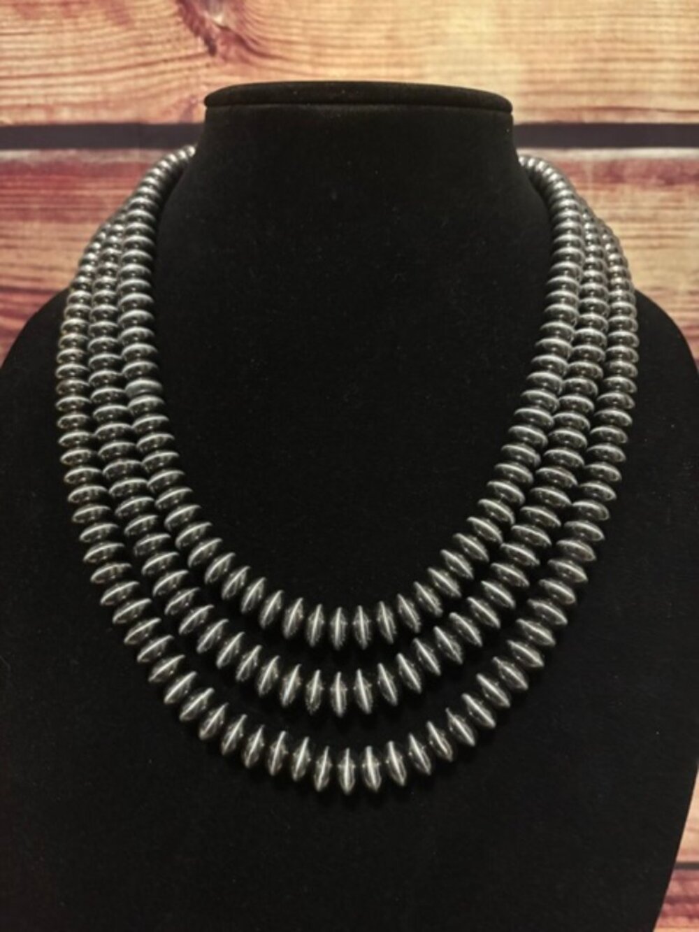 Western Navajo Style Pearl 3-Strand Layered Necklace Silver tone 20" NWT